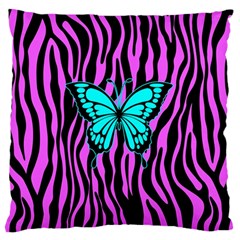 Zebra Stripes Black Pink   Butterfly Turquoise Standard Flano Cushion Case (one Side) by EDDArt