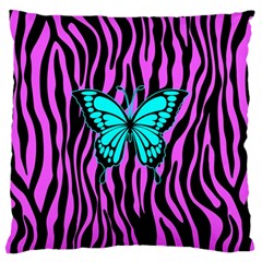 Zebra Stripes Black Pink   Butterfly Turquoise Standard Flano Cushion Case (two Sides) by EDDArt