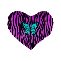 Zebra Stripes Black Pink   Butterfly Turquoise Standard 16  Premium Flano Heart Shape Cushions