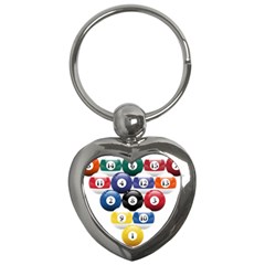 Racked Billiard Pool Balls Key Chains (Heart) 