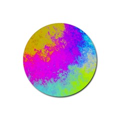 Grunge Radial Gradients Red Yellow Pink Cyan Green Rubber Coaster (round) 