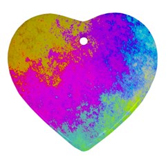 Grunge Radial Gradients Red Yellow Pink Cyan Green Heart Ornament (two Sides) by EDDArt