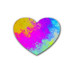 Grunge Radial Gradients Red Yellow Pink Cyan Green Heart Coaster (4 Pack)  by EDDArt