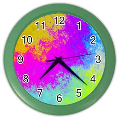 Grunge Radial Gradients Red Yellow Pink Cyan Green Color Wall Clocks by EDDArt