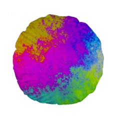 Grunge Radial Gradients Red Yellow Pink Cyan Green Standard 15  Premium Round Cushions by EDDArt