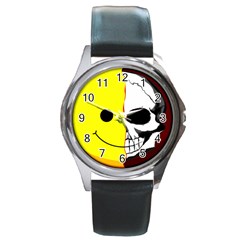 Skull Behind Your Smile Round Metal Watch