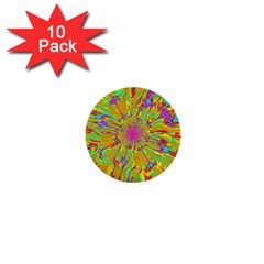 Magic Ripples Flower Power Mandala Neon Colored 1  Mini Buttons (10 Pack)  by EDDArt