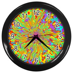 Magic Ripples Flower Power Mandala Neon Colored Wall Clocks (black) by EDDArt