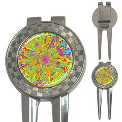 Magic Ripples Flower Power Mandala Neon Colored 3-in-1 Golf Divots by EDDArt