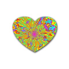 Magic Ripples Flower Power Mandala Neon Colored Heart Coaster (4 Pack)  by EDDArt