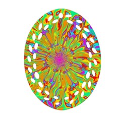 Magic Ripples Flower Power Mandala Neon Colored Oval Filigree Ornament (two Sides) by EDDArt
