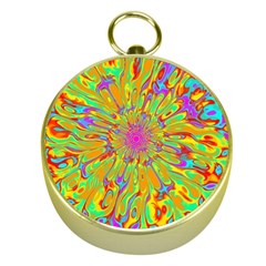 Magic Ripples Flower Power Mandala Neon Colored Gold Compasses by EDDArt