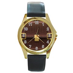 Brown Bag Round Gold Metal Watch