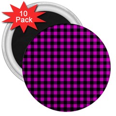 Lumberjack Fabric Pattern Pink Black 3  Magnets (10 Pack)  by EDDArt