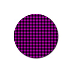 Lumberjack Fabric Pattern Pink Black Rubber Coaster (round) 