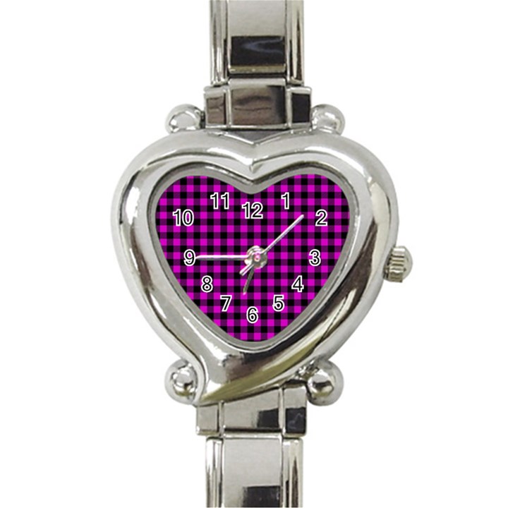 Lumberjack Fabric Pattern Pink Black Heart Italian Charm Watch