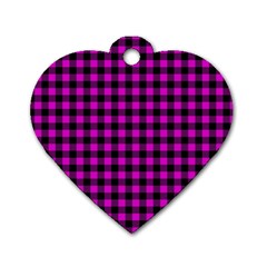 Lumberjack Fabric Pattern Pink Black Dog Tag Heart (two Sides) by EDDArt