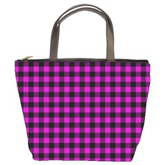 Lumberjack Fabric Pattern Pink Black Bucket Bags by EDDArt