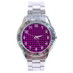 Lumberjack Fabric Pattern Pink Black Stainless Steel Analogue Watch by EDDArt