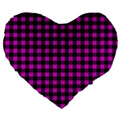 Lumberjack Fabric Pattern Pink Black Large 19  Premium Heart Shape Cushions by EDDArt