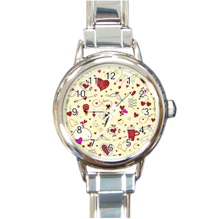 Valentinstag Love Hearts Pattern Red Yellow Round Italian Charm Watch