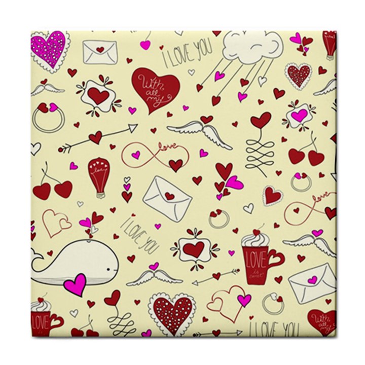 Valentinstag Love Hearts Pattern Red Yellow Tile Coasters