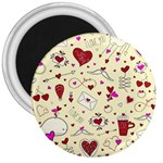 Valentinstag Love Hearts Pattern Red Yellow 3  Magnets Front