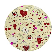 Valentinstag Love Hearts Pattern Red Yellow Ornament (round) by EDDArt