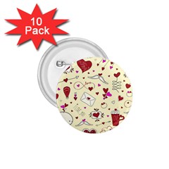 Valentinstag Love Hearts Pattern Red Yellow 1 75  Buttons (10 Pack) by EDDArt