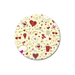 Valentinstag Love Hearts Pattern Red Yellow Magnet 3  (round) by EDDArt