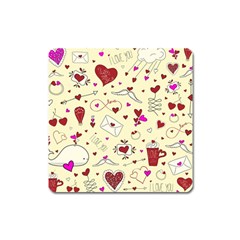 Valentinstag Love Hearts Pattern Red Yellow Square Magnet by EDDArt