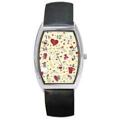 Valentinstag Love Hearts Pattern Red Yellow Barrel Style Metal Watch by EDDArt