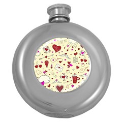 Valentinstag Love Hearts Pattern Red Yellow Round Hip Flask (5 Oz)