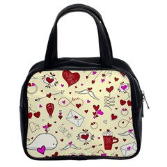 Valentinstag Love Hearts Pattern Red Yellow Classic Handbags (2 Sides) by EDDArt