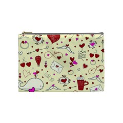 Valentinstag Love Hearts Pattern Red Yellow Cosmetic Bag (medium)  by EDDArt