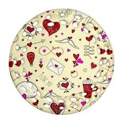 Valentinstag Love Hearts Pattern Red Yellow Ornament (round Filigree) by EDDArt