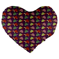 Turtle pattern Large 19  Premium Flano Heart Shape Cushions