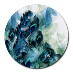 Flowers And Feathers Background Design Round Mousepads by TastefulDesigns