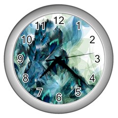 Flowers And Feathers Background Design Wall Clocks (silver)  by TastefulDesigns