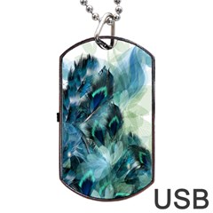 Flowers And Feathers Background Design Dog Tag Usb Flash (one Side) by TastefulDesigns