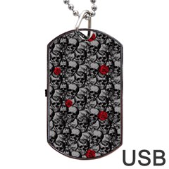 Skulls And Roses Pattern  Dog Tag Usb Flash (one Side) by Valentinaart