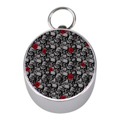 Skulls And Roses Pattern  Mini Silver Compasses by Valentinaart