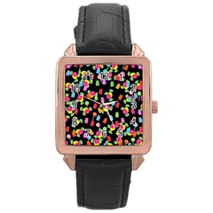 Candy Pattern Rose Gold Leather Watch  by Valentinaart