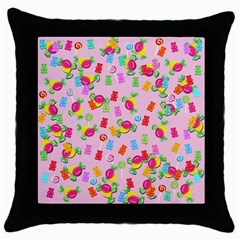 Candy Pattern Throw Pillow Case (black) by Valentinaart