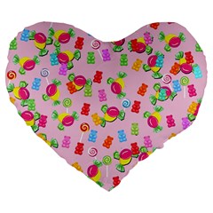 Candy pattern Large 19  Premium Flano Heart Shape Cushions