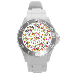 Candy Pattern Round Plastic Sport Watch (l) by Valentinaart