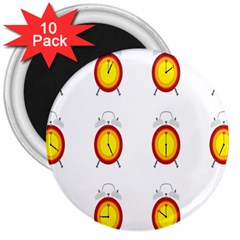 Alarm Clock Time Circle Orange Hour 3  Magnets (10 Pack)  by Mariart