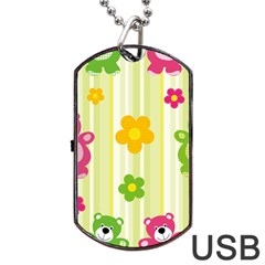 Animals Bear Flower Floral Line Red Green Pink Yellow Sunflower Star Dog Tag Usb Flash (one Side)