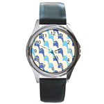 Animals Penguin Ice Blue White Cool Bird Round Metal Watch Front