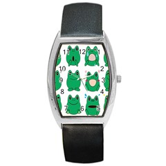 Animals Frog Green Face Mask Smile Cry Cute Barrel Style Metal Watch